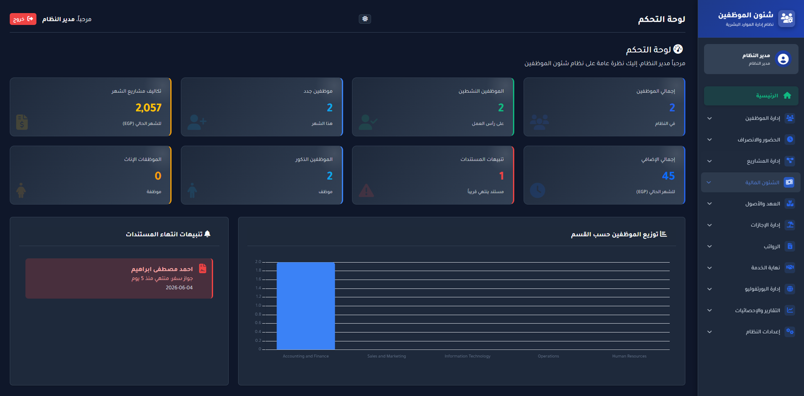 لوحة التحكم الفنية والإعدادات العامة